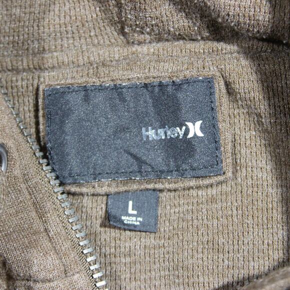 Hurley Quilted Hoodie Mens Large Brown Quilted Sleeves Surf Y2K Retro Full Zip - Picture 5 of 8